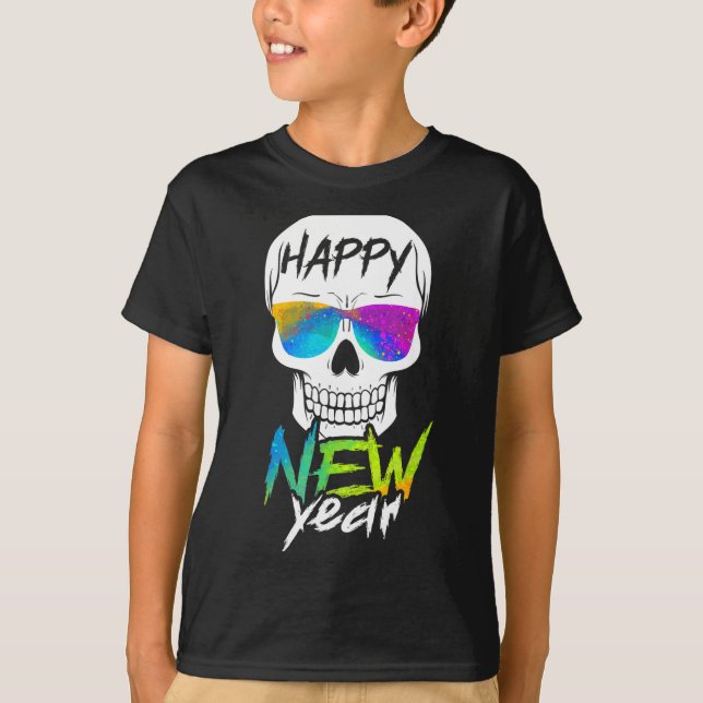 T-shirt Abstract Happy New Skull Year  (Devant)
