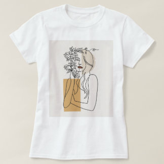 T-shirt Abstract Minimalist Line Art Woman Floral Boho T-S