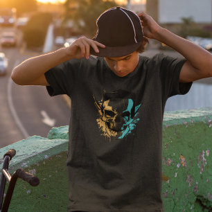 T-shirt Abstract Skull, Ink Splash, Cyberpunk Mens