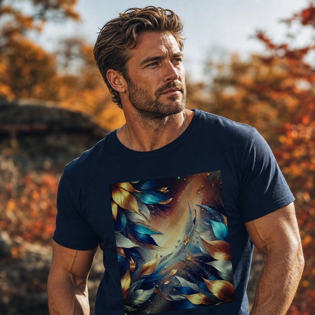 T-Shirt Abstrait à Feuilles Bleues et Cuivrées (Créateur téléchargé)