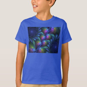 T-shirt Abstrait Bleu Rose Vert Lumineux Coloré Fractal