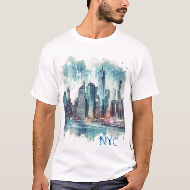 T-shirt Abstrait en aquarelle de New York (Devant)