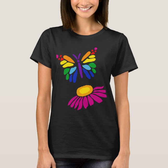 T-shirt Abstrait gras de papillon et de fleurs de confleur (Devant)