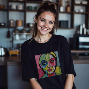 T-shirt Abstrait Moderne Coloré Visage Fantaisiste Amusant