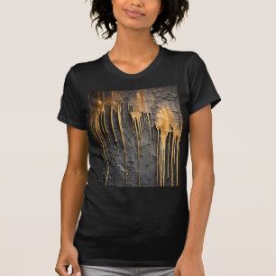 T-shirt Abstrait Moderne Noir et Coulures d'Or Métallisé