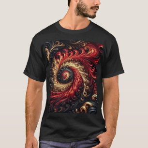 T-shirt Abstrait Moderne Tourbillonnant Rouge, Noir et Or