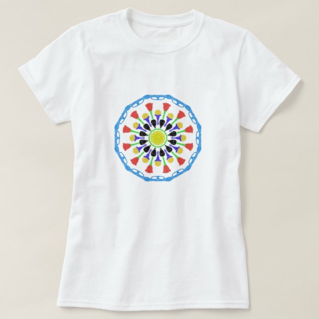 T-shirt abstrait motif circulaire coloré (Design devant)