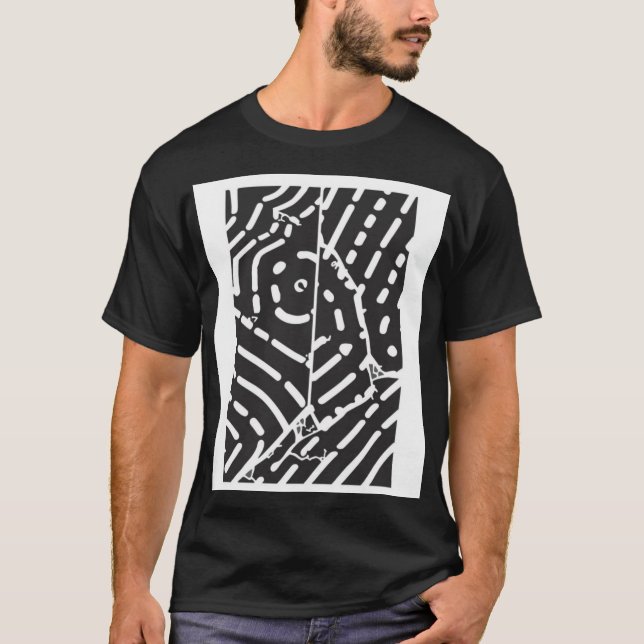 T-Shirt Abstrait Noir et Blanc (Devant)