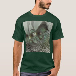 T-shirt Abstrait Olive Sage Green Grey Fractal Art Imagina