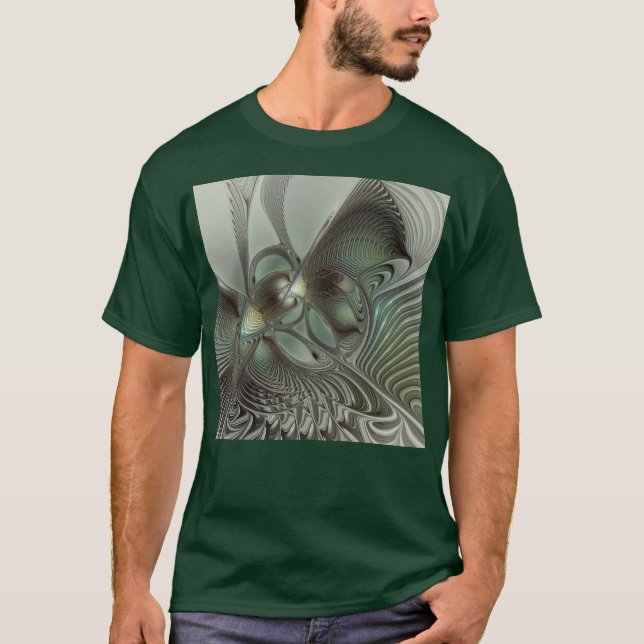 T-shirt Abstrait Olive Sage Green Grey Fractal Art Imagina (Devant)