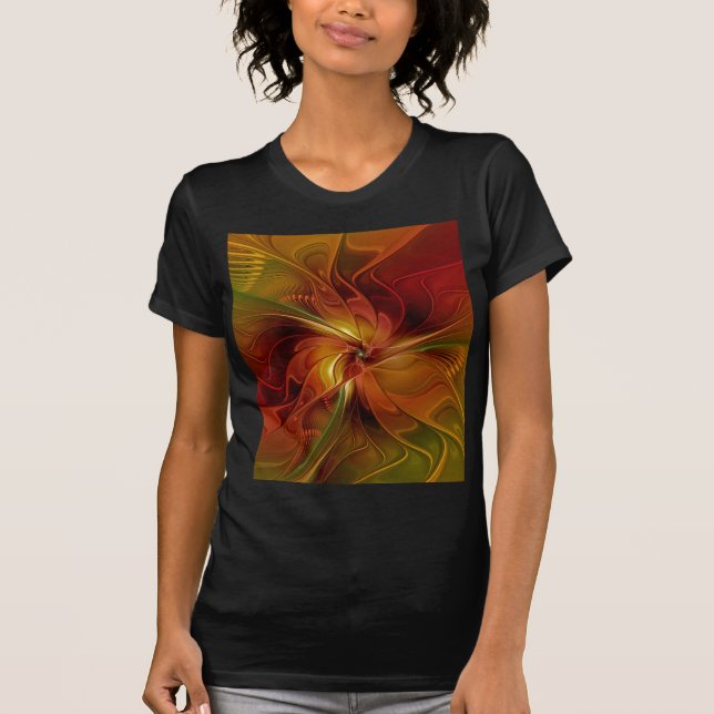 T-shirt Abstrait Rouge Orange Brown Vert Fractal Art Flowe (Devant)