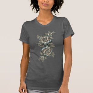 T-shirt Abstrait Spirales d'Art Fractal Bleu Clair Beige