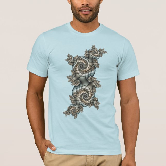 T-shirt Abstrait Spirales d'Art Fractal Bleu Clair Beige (Devant)