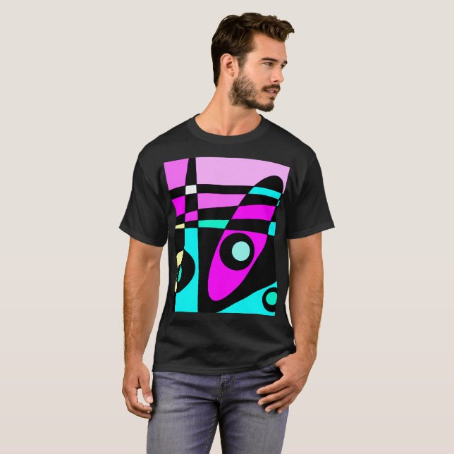 T-shirt Abstrait Surf Turquoise Hot rose jaune noir (Devant entier)