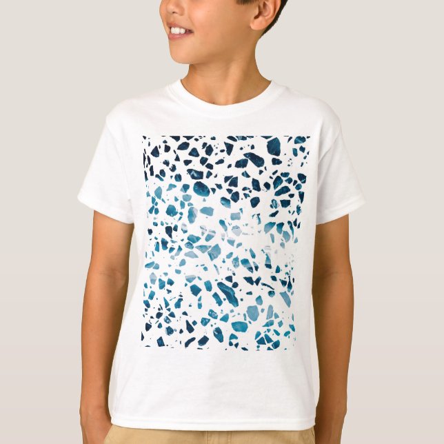 T-shirt Abstrait Terrazzo Mosaic Marine et Motif bleu clai (Devant)
