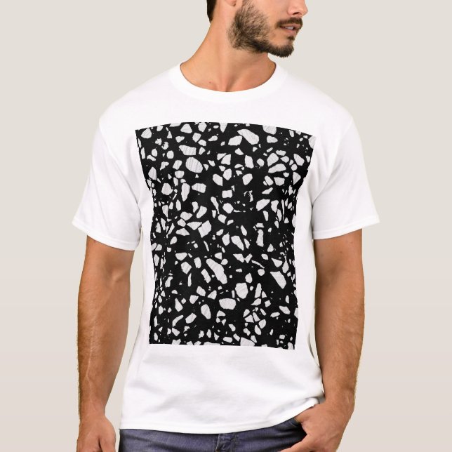 T-shirt Abstrait Terrazzo Mosaic Motif noir et blanc (Devant)