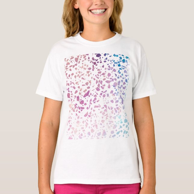 T-shirt Abstrait Terrazzo Mosaic rose et Motif bleu (Devant)