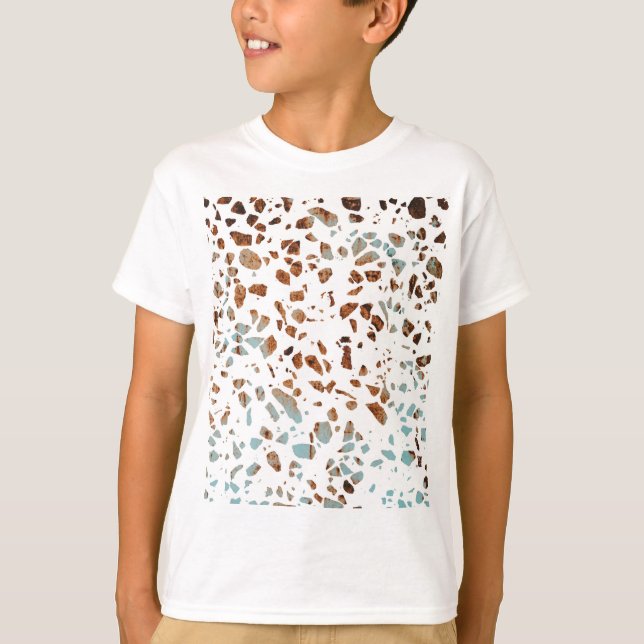 T-shirt Abstrait Terrazzo Mosaic rouille Brown & Motif ble (Devant)