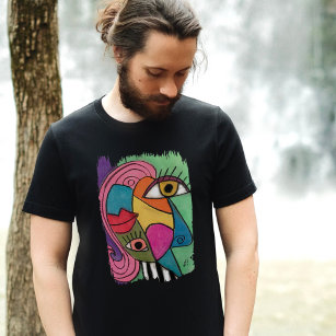 T-shirt Abstrait Visage coloré Artsy amusant Whimsical mod