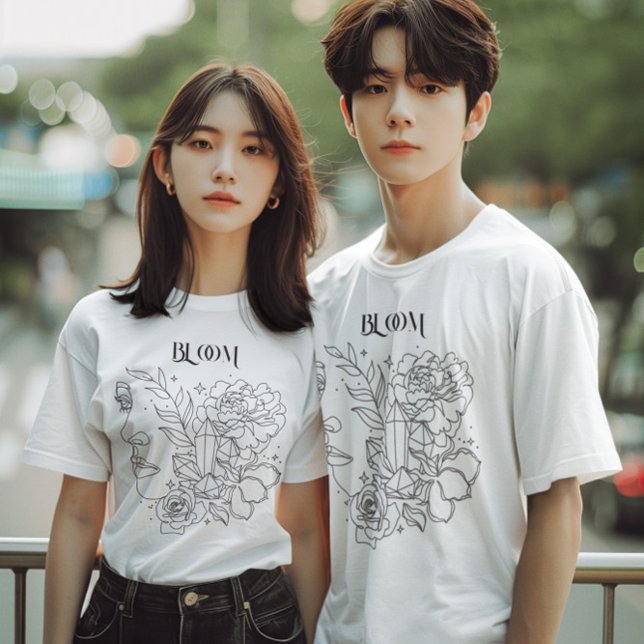 T-shirt Abstrait Woman Line Art, bohème bohème (Créateur téléchargé)