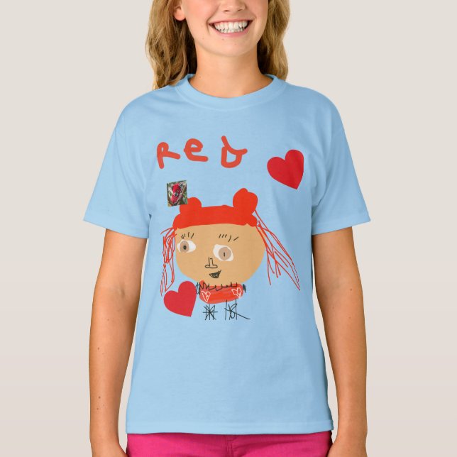 T-shirt Abstraite fille rouge avec les coeurs sur les enfa (Devant)