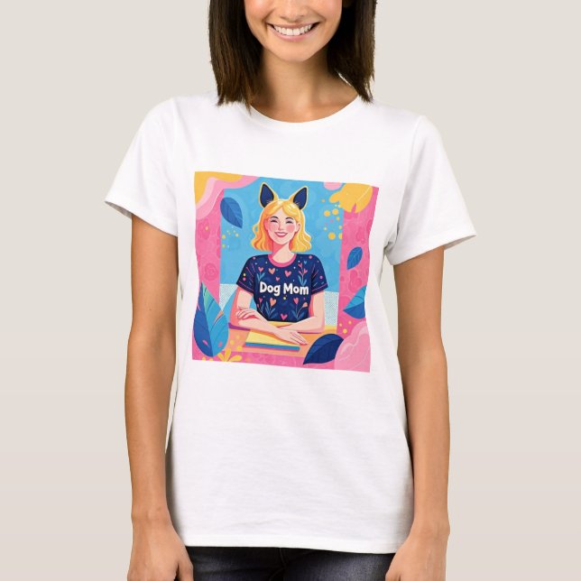T-shirt Abstraite mère de chien en bleu rose (Devant)