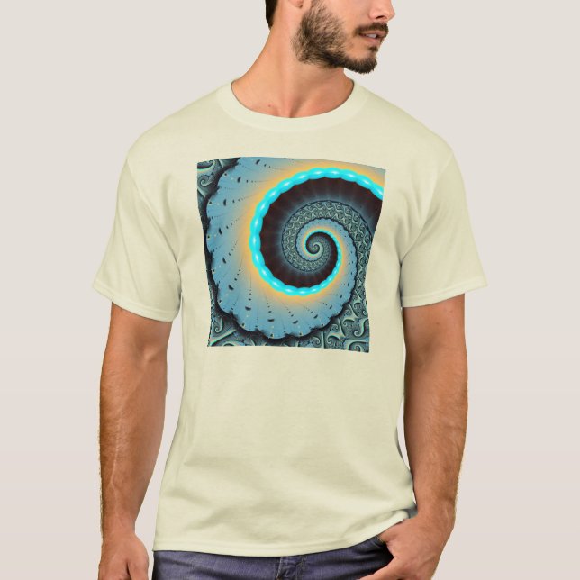 T-shirt Abstraite spirale d'art fractal bleu turquoise ora (Devant)