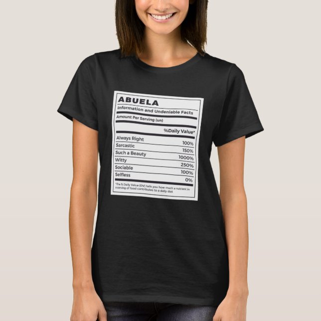 T-shirt Abuela Nutritional Facts Spanish Grandmother (Devant)