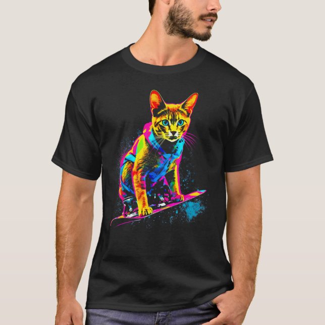 T-shirt Abyssinian Cat Snowboard (Devant)