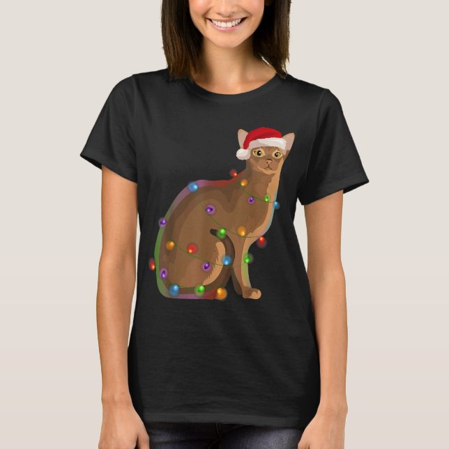 T-shirt Abyssinian Chat Noël Lumières Noël Amoureux des ch (Devant)
