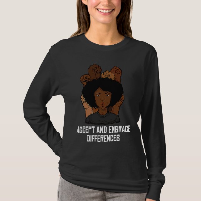 T-shirt Accept And Embrace Differences Curly Afro Melanin (Devant)