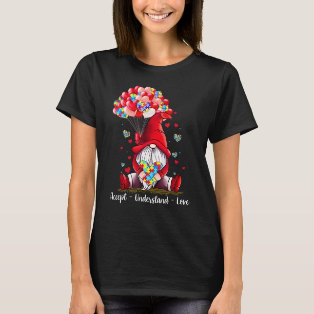 T-shirt Accept Understand Love Gnome Valentine Autism Awar (Devant)