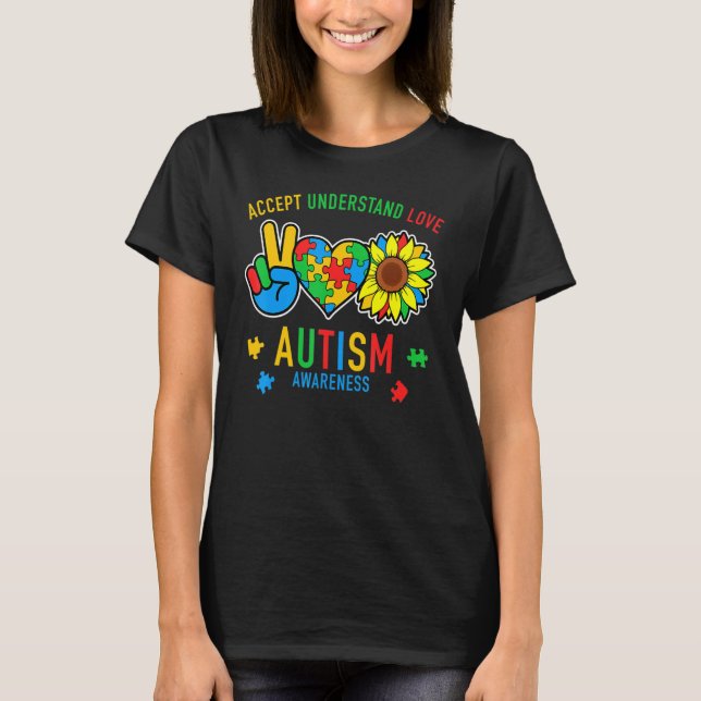 T-shirt Accept Understand Love Sunflower Everybody Autism  (Devant)