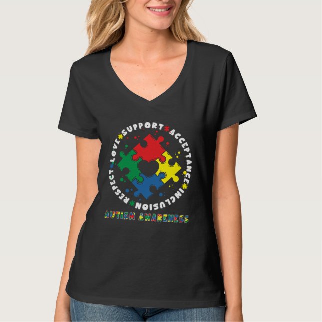 T-shirt Acceptance Inclusion Respect Love Support Autism A (Devant)
