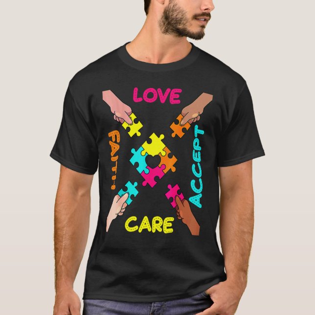 T-shirt Acceptation Couleur Puzzle Autisme Pièce Tee Autis (Devant)
