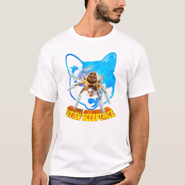 T-shirt Acceptation de l'autisme Chat Araignée Lame en col (Devant)