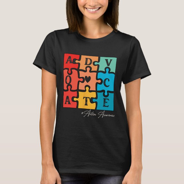 T-shirt Accepter Adapt Advocate Puzzle Pièce Retro Autism  (Devant)