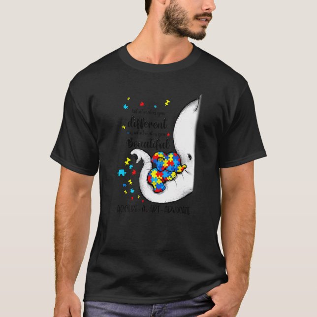 T-shirt Accepter Adapter Défendre Éléphant Éveil à l'autis (Devant)