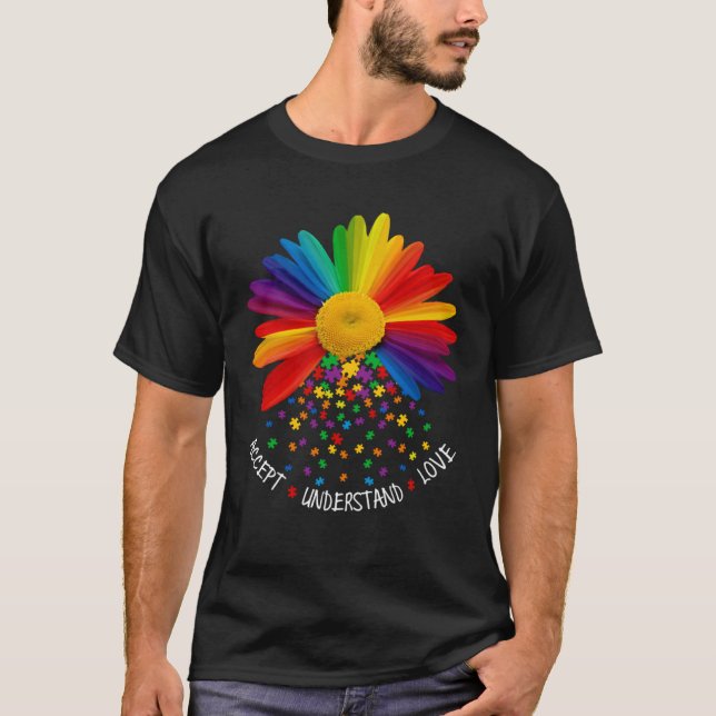T-shirt Accepter Comprendre Amour Puzzle Marguerite Fleur  (Devant)