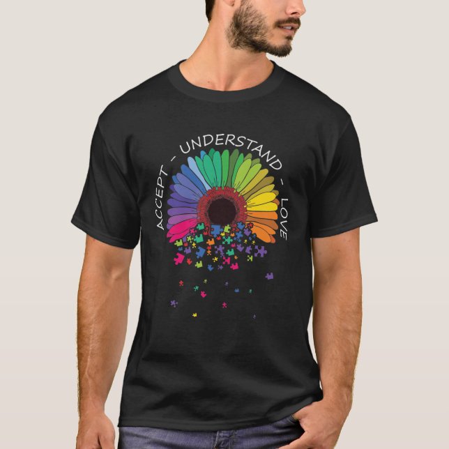 T-shirt Accepter comprendre l'amour puzzle de fleurs color (Devant)
