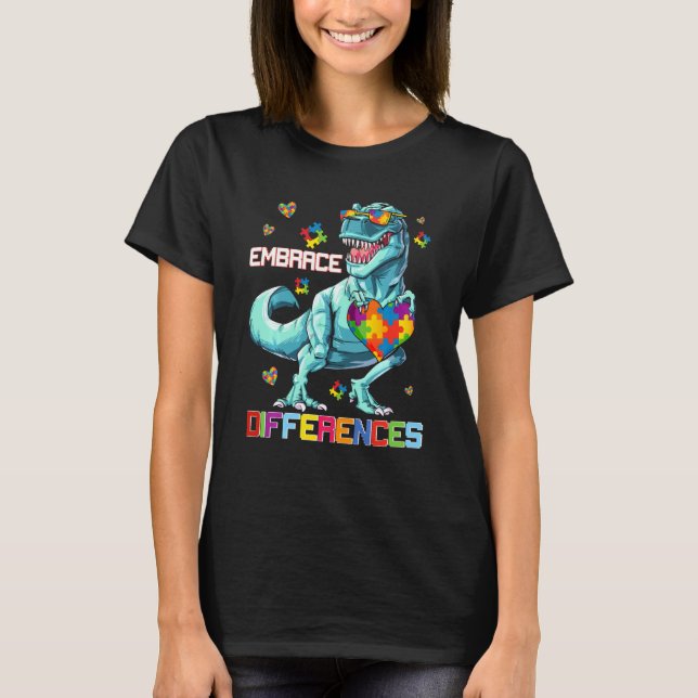 T-shirt Accepter la différence  Puzzle de dinosaure Sensib (Devant)