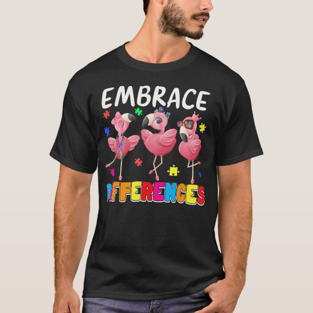 T-shirt Accepter les Différences Amoureux de Flamant Rose  (Devant)