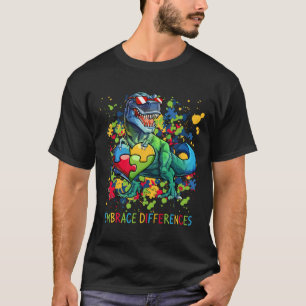 T-shirt Accepter les différences Autisme Dinosaure T-rex P