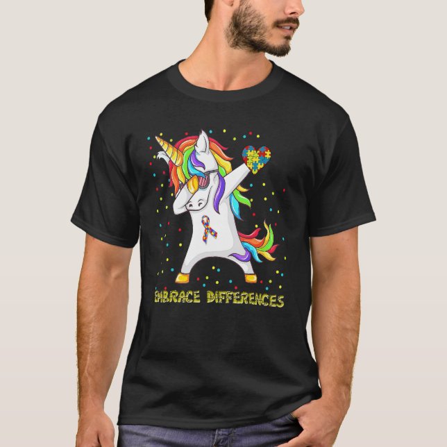 T-shirt Accepter les Différences Licorne Dabbing Puzzle Au (Devant)