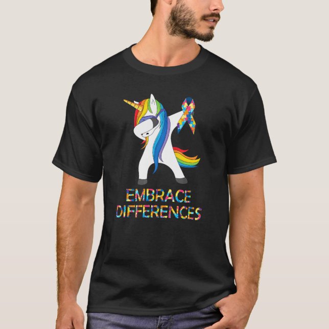 T-shirt Accepter les différences Licorne qui fait le dab A (Devant)
