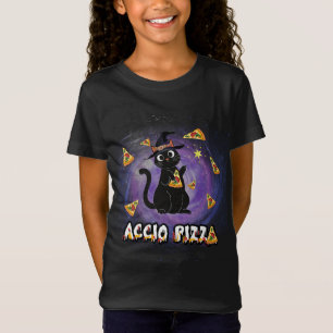 T-Shirt Accio Pizza Funny Black Cat Magicien