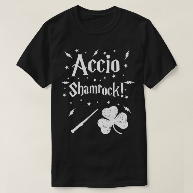 T-shirt Accio Shamrock Magic Wand Irlande St Patrick (Design devant)