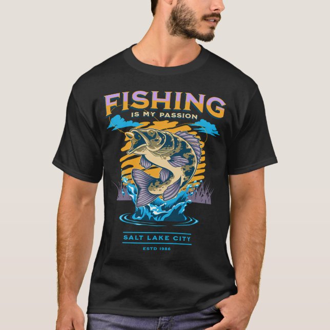 T-shirt Accro à la pêche design vintage (Devant)