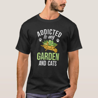 T-shirt Accro à mon jardin et chats extérieur et jardinièr