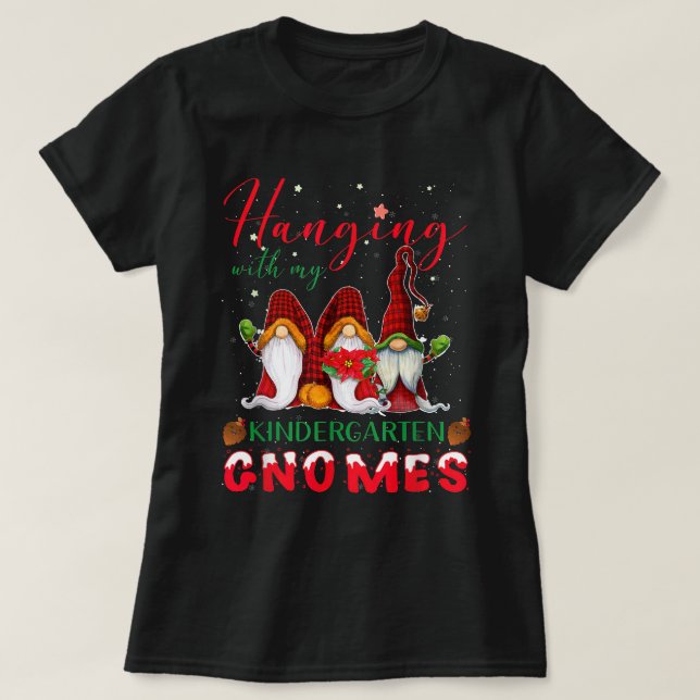 T-shirt Accrocher avec mon jardin d'enfants Gnomes Noël Te (Design devant)